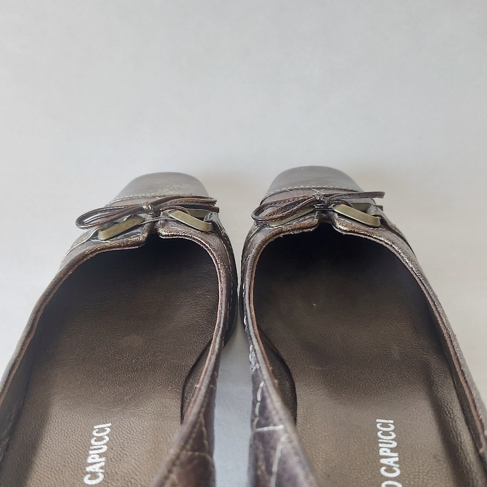 Roberto Capucci Shoes Women Size 8 Bronze Gold Low Heel Bow Tie Comfort Slip-on - Picture 12 of 13